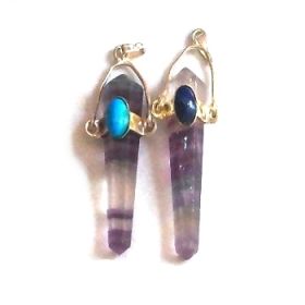 Purple and Clear Stone Faceted Point Pendant with Hanging Bail