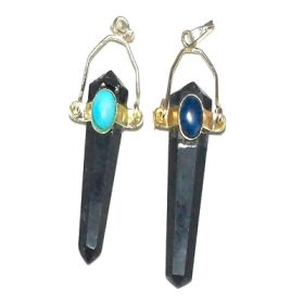 Genuine Stone Black Faceted Point Pendant with Hanging Bail