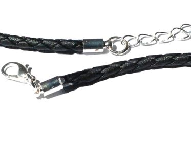Black Braided Faux Leather 20 Inch 3mm Necklace w/ extender