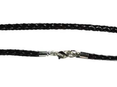 Black Braided  Leather 20 Inch 3 mm Necklace with Lobster Claw clasp