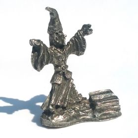 Wizard Standing over  Spell Book  Lead Free Pewter Figurines 1 1/2 Inch Tall