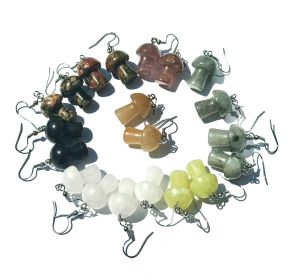 New Hand Made Carved Mushroom Genuine Stone Earrings - assorted Stones Sold by the Pair