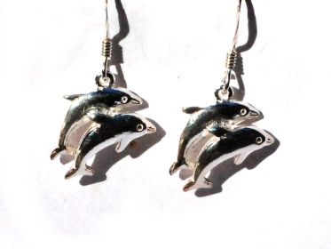 Sterling Silver Double Dolphin Dangle Earrings