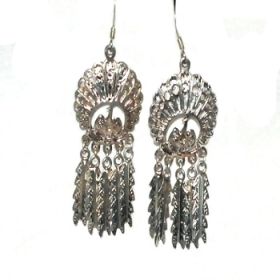 Sterling Silver Peacock with Feathers Dangle Earrings