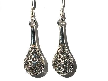 Sterling Silver Filigree Flower Vase Dangle Earrings