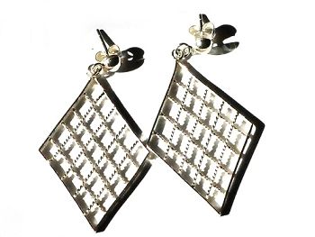 Sterling Silver Criss-Cross Rope Weave Diamond Shape Dangle Earrings