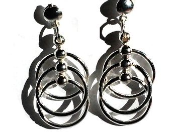 Sterling Silver Layered Triple Hoop Post Dangle Earrings