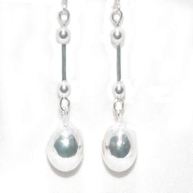 Sterling Silver Barbell And 10mm Puffball Dangle Earrings