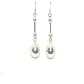 Sterling Silver Barbell And Puffball Dangle Earrings