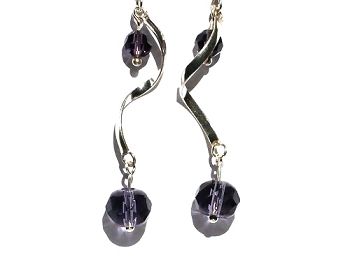 Sterling Silver twisted dangle Earrings with Crystal Beads