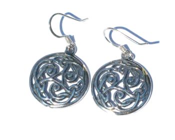 Sterling Silver Celtic Encircled Triple Trinity Knotted Dangle Earrings.