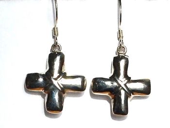 Sterling Silver Puff Cross Earrings.