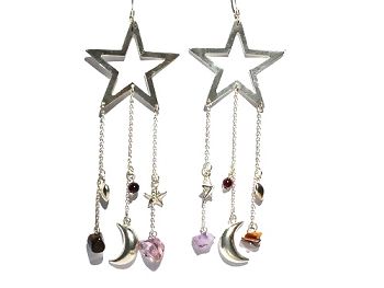 Sterling Silver Star w/ genuine stones moon and heart Earrings
