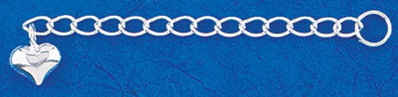 Sterling Silver 2 Inch Extender 5mm Split Ring & Puff Heart Pendant