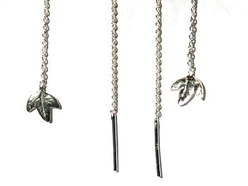 Sterling Silver Strawberry Leaf Dangle Ear Threads