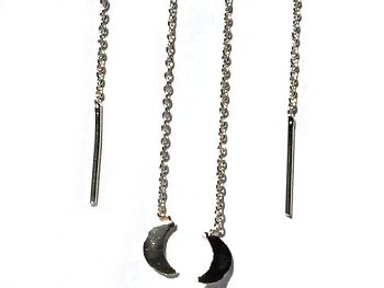 Sterling Silver  Crescent Moon Dangle Ear Thread Earring