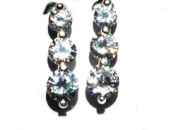 Sterling Silver Triple 1 Inch Drop Clear CZ Stud Earrings