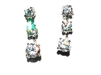 Sterling Silver Triple Drop Clear CZ Stud Earrings