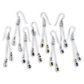 Sterling Silver Color Oval Cubic Zirconia Pin Dangles Earrings