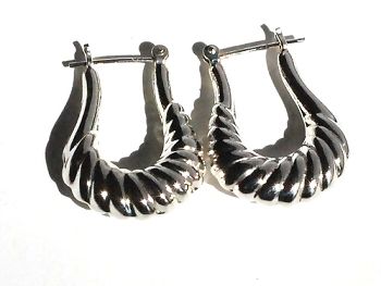 Sterling Silver Long Shrimp Open Hoop Earrings