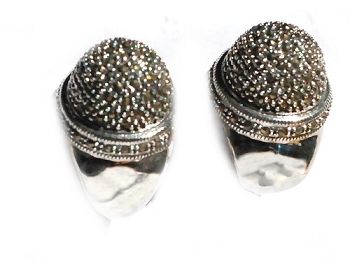 Sterling Silver Genuine Marcasite Thimble Open Hoop Earrings
