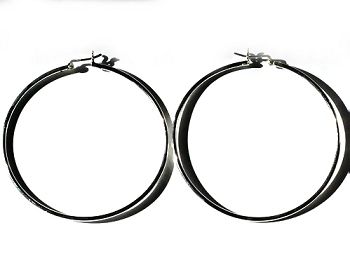 Sterling Silver Italian Pin Catch 2 Inch Hoop Earrings