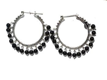 Sterling Silver Hoop Earrings adorded with color and silver beads
