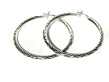 Sterling Silver Large Diamond Cut Hoop Earring