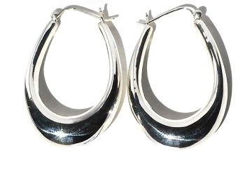 Sterling Silver Long U Puffed Hoop Earrings