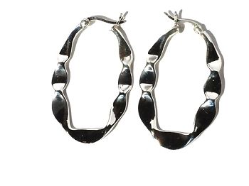 Sterling Silver Large Twisted Ribbon Long U Hoop Earrings