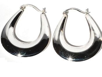 Sterling Silver Contemporary U Safety Pin Catch Hoops Earrings