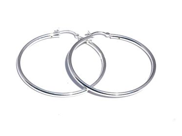 Sterling Silver 50mm Safety Catch Hoop Earrings 2.5mm Thick
