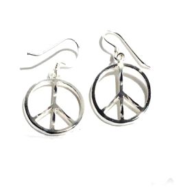 Sterling Silver Diamond Cut Peace Symbol Dangle Earrings