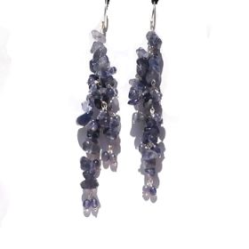 Sterling Silver Genuine Iolite Long Dangle Earrings
