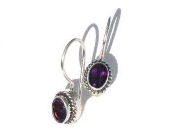 Sterling Silver Bali Hand-made Amethyst  Earrings