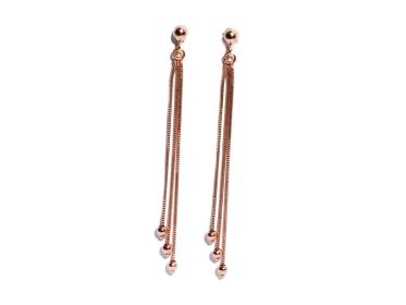 18k Rose Gold Overlay on 3 Sterling Silver Strands Dangle Earrings