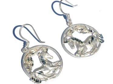 Sterling Silver Unicorn in Circle Pendant Earrings