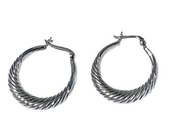 925 Sterling Silver Pair Shrimp Hoop Earrings   1 1/8 inches long