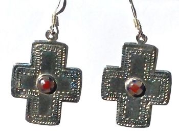 Sterling Silver SouthWest Cross with Stone in Center Earrings