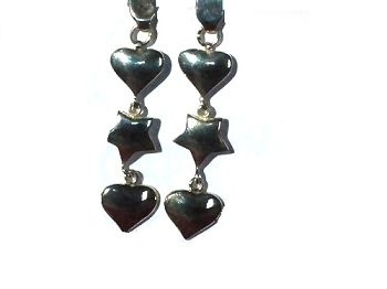 Sterling Silver Star and Hearts Dangles Earrings