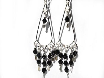 Sterling Silver Dangle with Colored Facet Glass Earrings