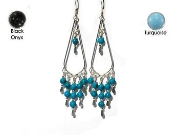 Sterling Silver Tear Dangle Earring w/ Turquoise or Back Onyx