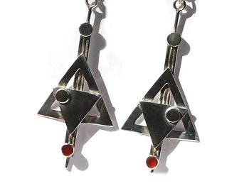 Sterling Silver Genuine Stone Art Deco Dangle Earrings