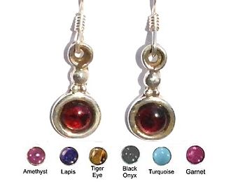 Pair of Sterling Silver Hand-made Genuine Stones Dangle Earrings
