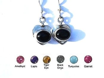 Sterling Silver Heart with Genuine Stone Earrings