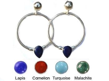 Sterling Silver Stone Drop on Hoop Dangle Post Earrings
