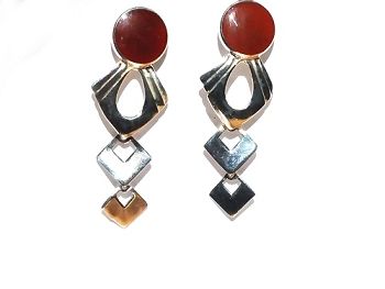 Sterling Silver Genuine Shell or Stone Triple drop Earrings