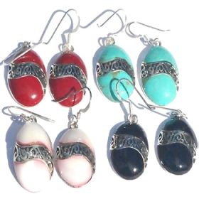 Sterling Silver Genuine Shell Inlay Egg Filigree Wave Earring