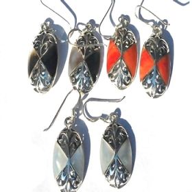Sterling Silver Genuine Shell Inlay Filigree Oval Earring