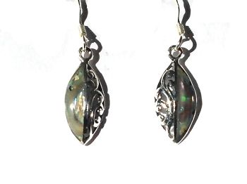 Sterling Silver Genuine Shell Inlay Halved Ellipse Earrings